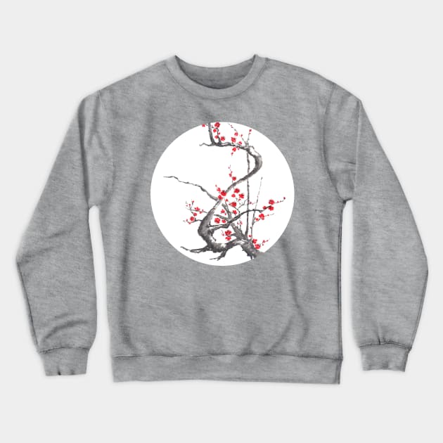 Chinese plum tree blossom sumi-e painting Crewneck Sweatshirt by Umi-ko